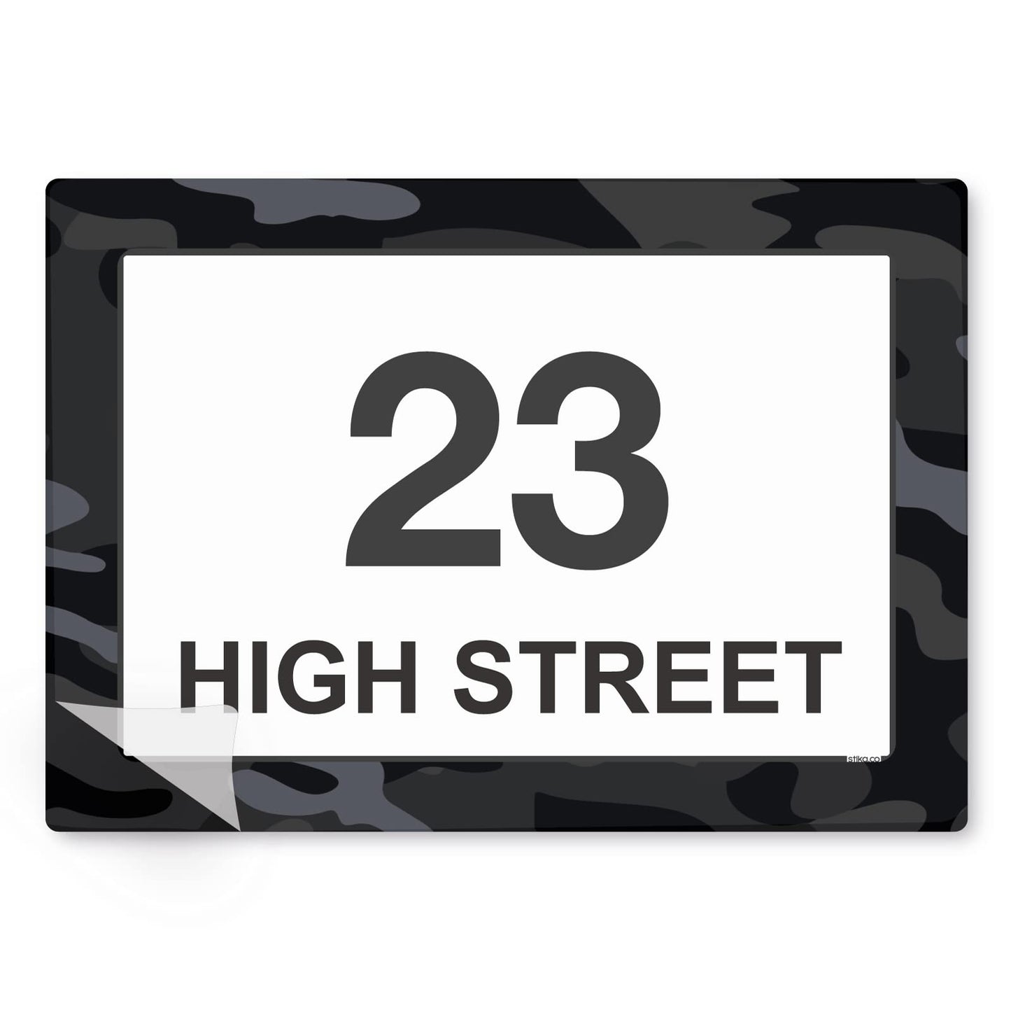 Black Camouflage wheelie bin sticker details and application example