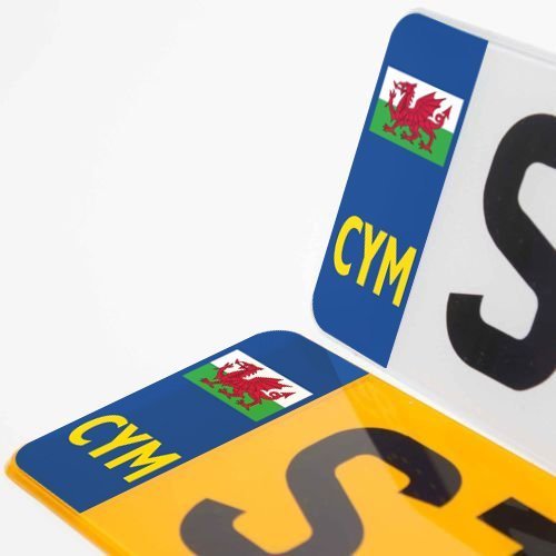 Set of 2 CYM Welsh flag number plate stickers for a vehicle - product view 2