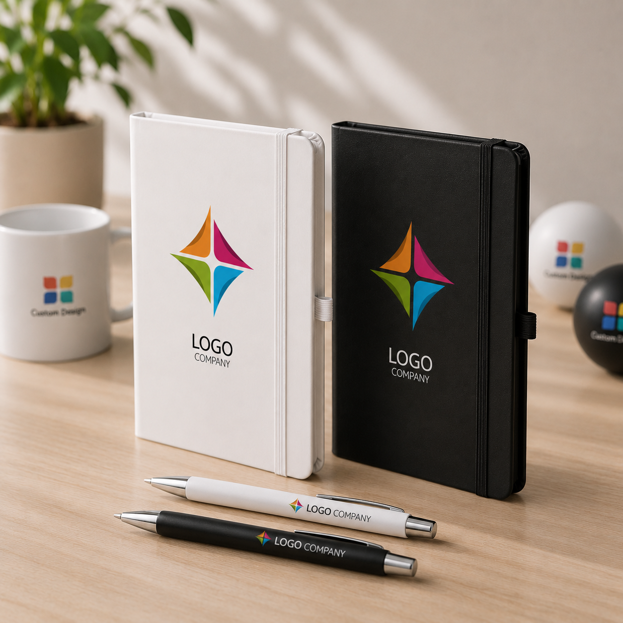 Premium personalised notebooks professionally printed with your logo. Ideal for businesses, conferences, employee welcome packs and corporate gifts.