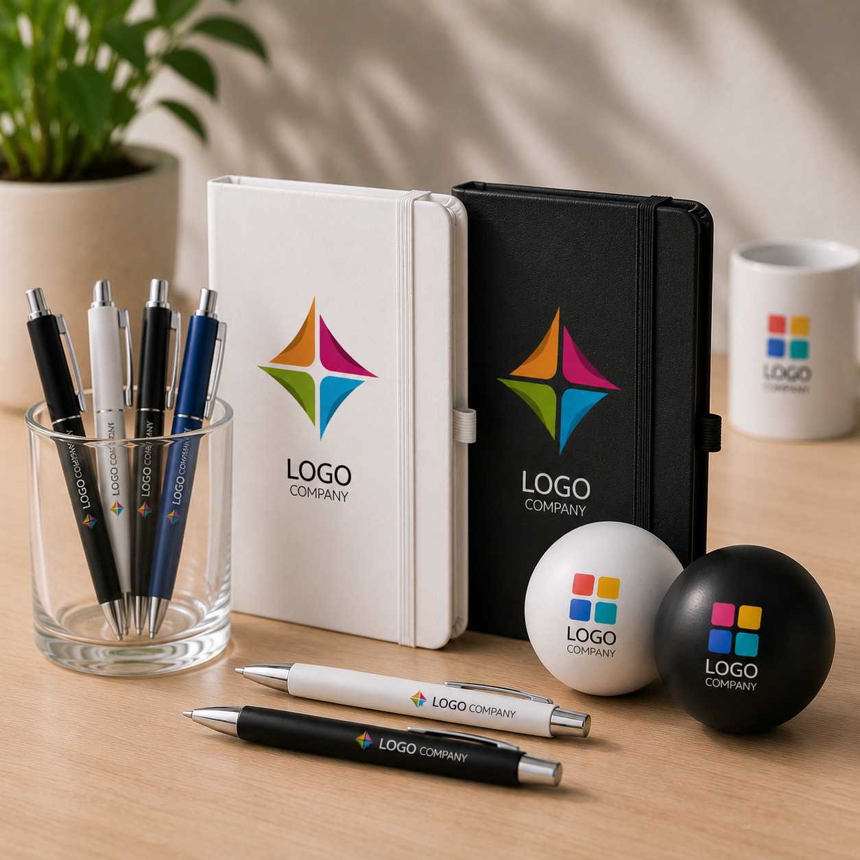 Discover premium promotional bundles featuring personalised notebooks, pens and stress balls. Perfect for employee welcome packs, corporate gifts and events.