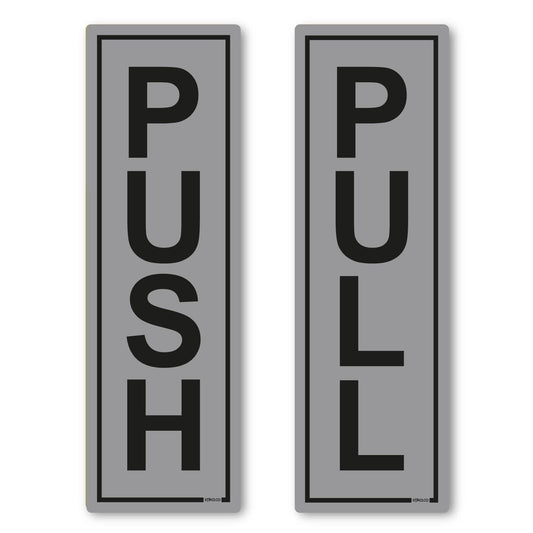 Silver push and pull self-adhesive door signs
