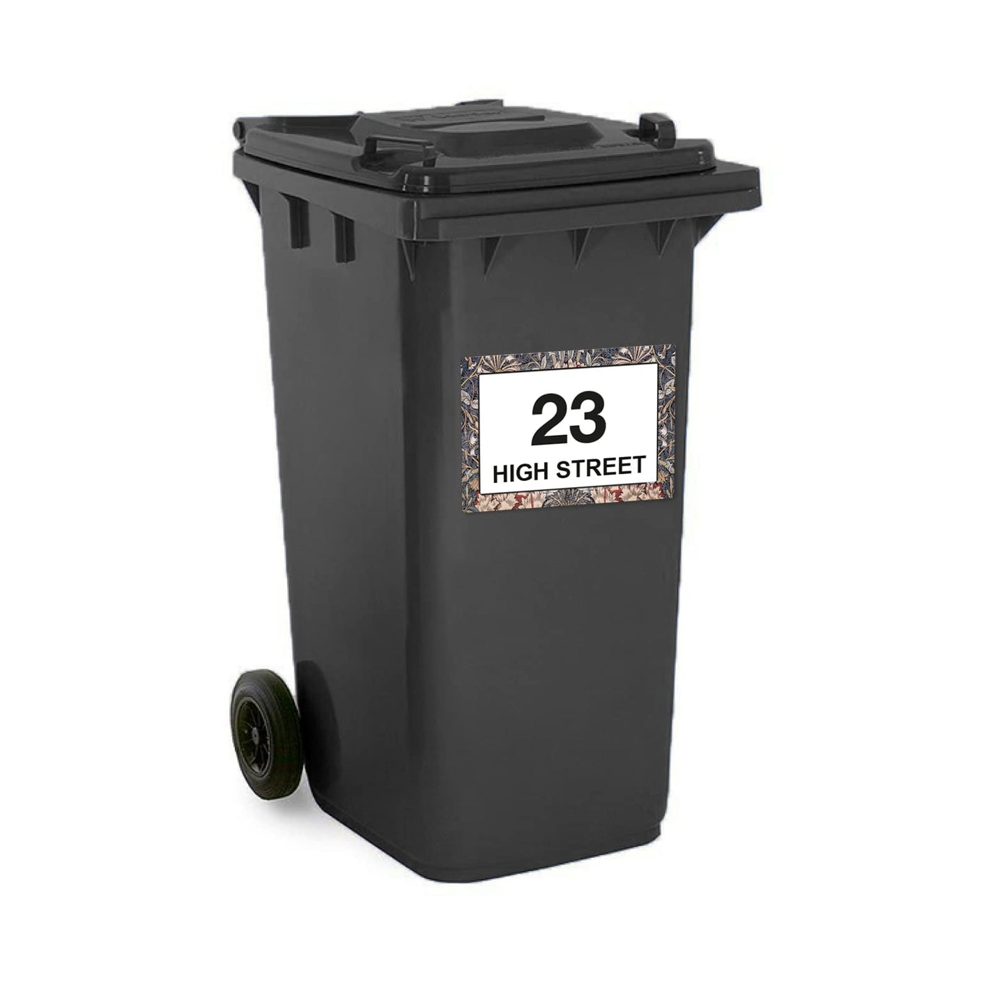 William Morris Honeysuckle wheelie bin sticker details and application example