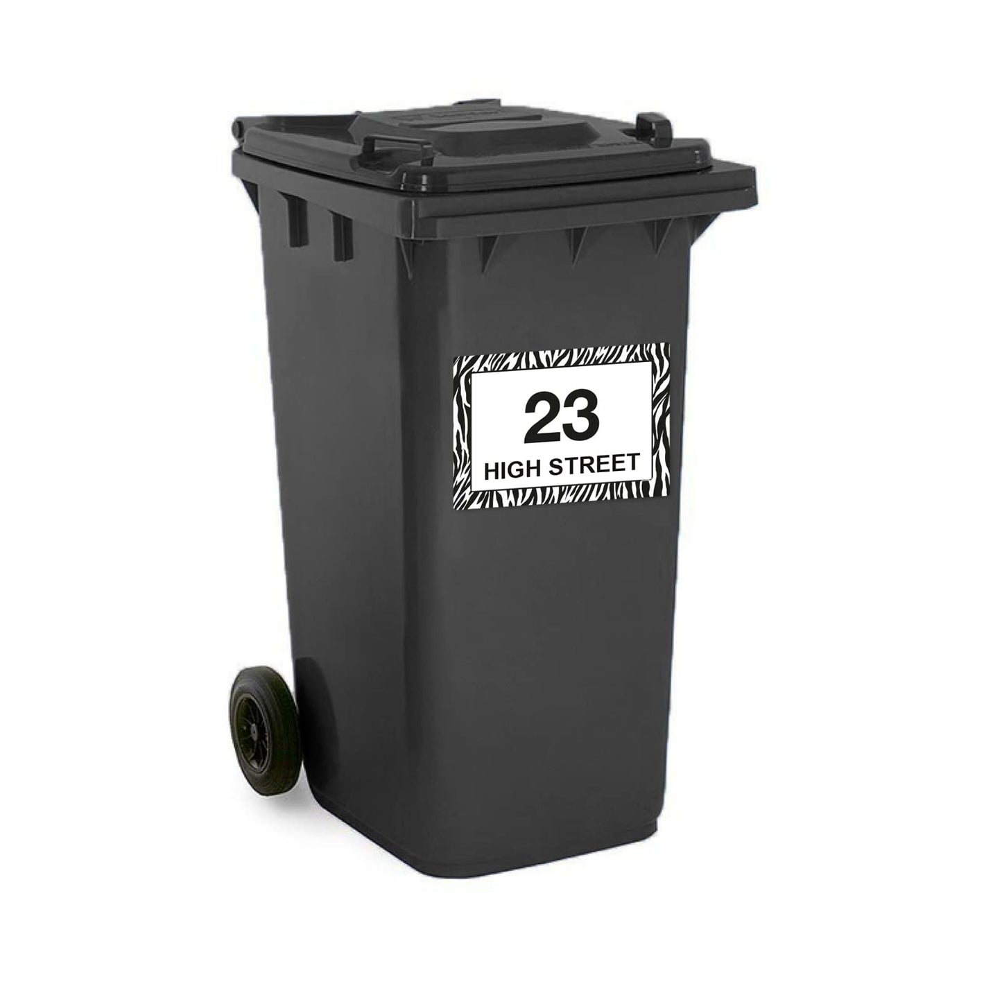 Zebra Print wheelie bin sticker details and application example