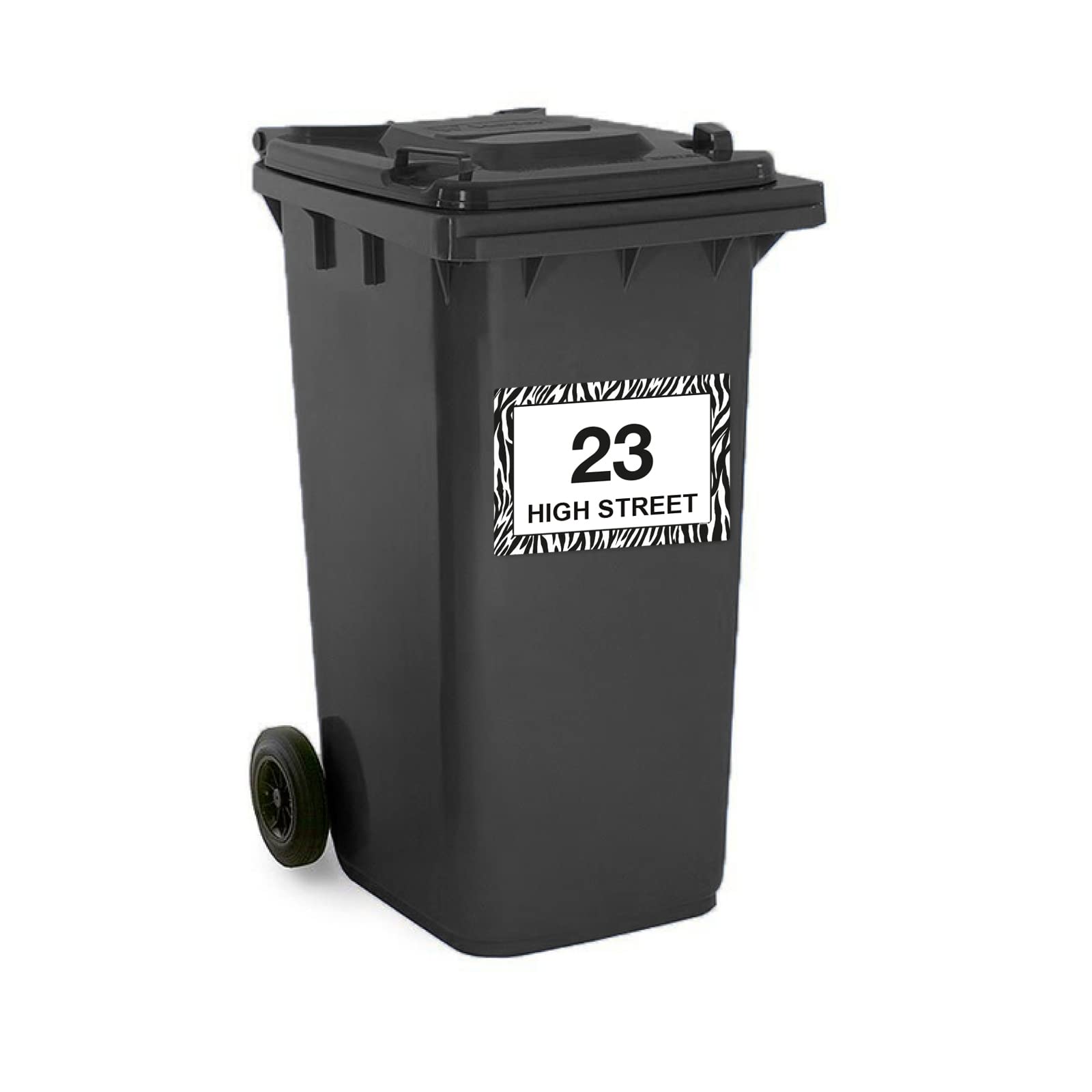 Zebra Print wheelie bin sticker details and application example
