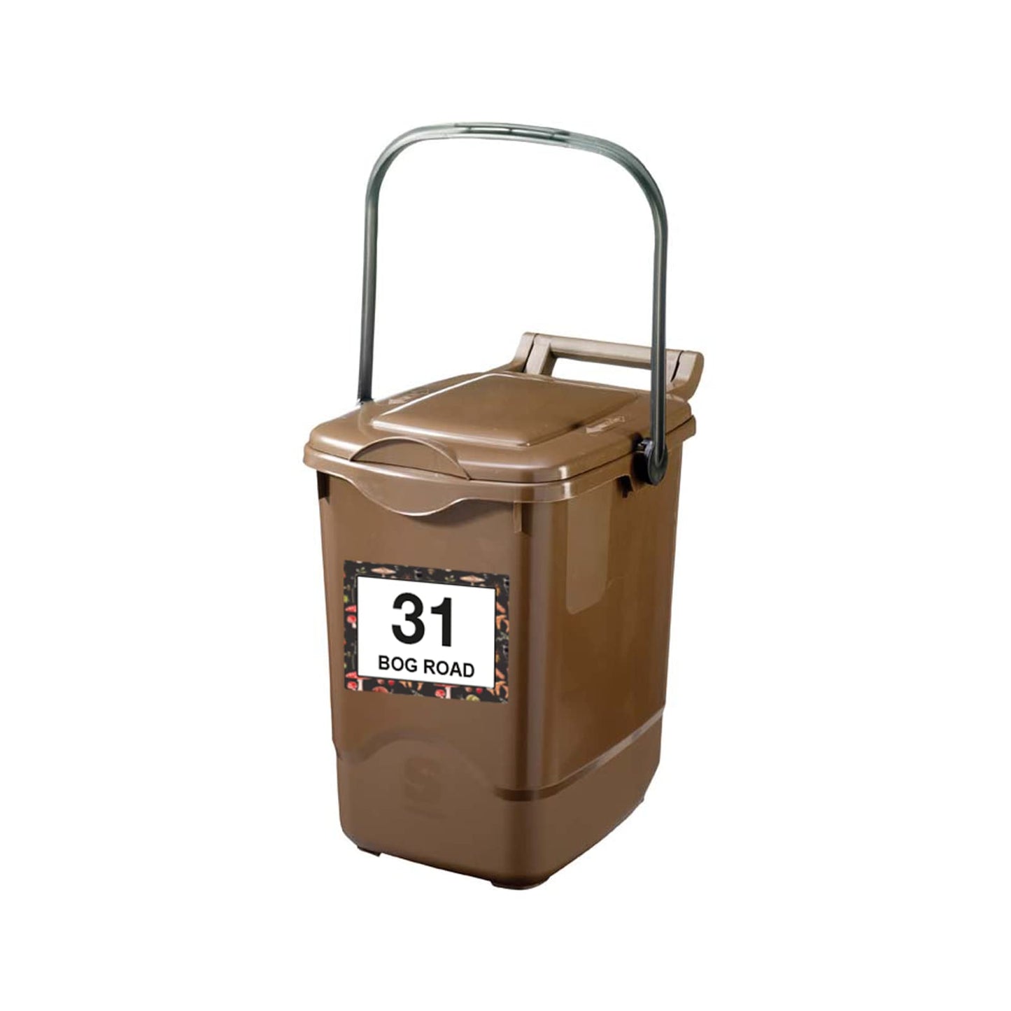 Mushroom wheelie bin sticker details and application example