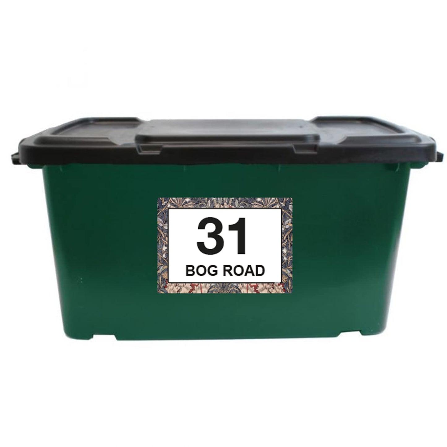 William Morris Honeysuckle wheelie bin sticker details and application example