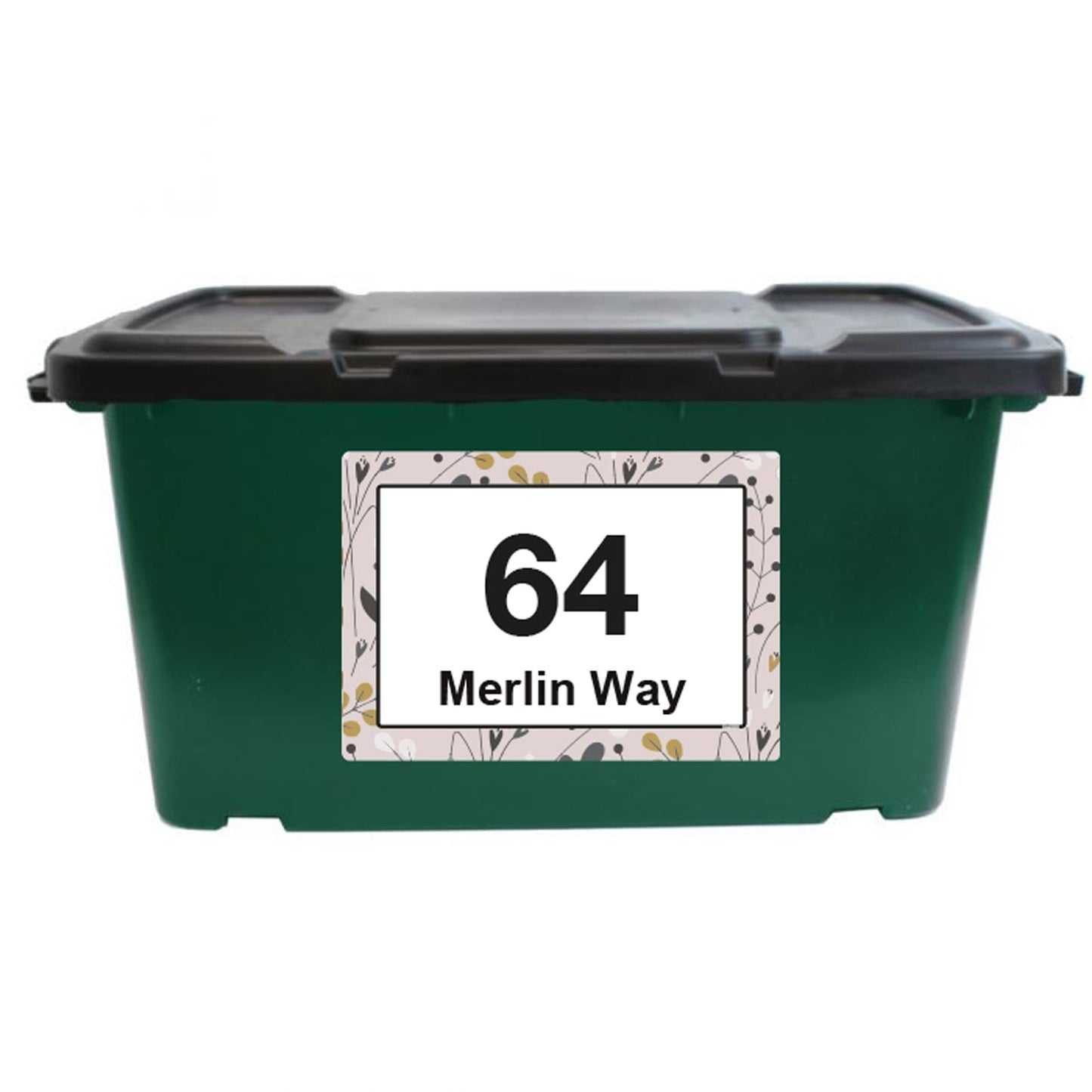 Pink Floral wheelie bin sticker details and application example