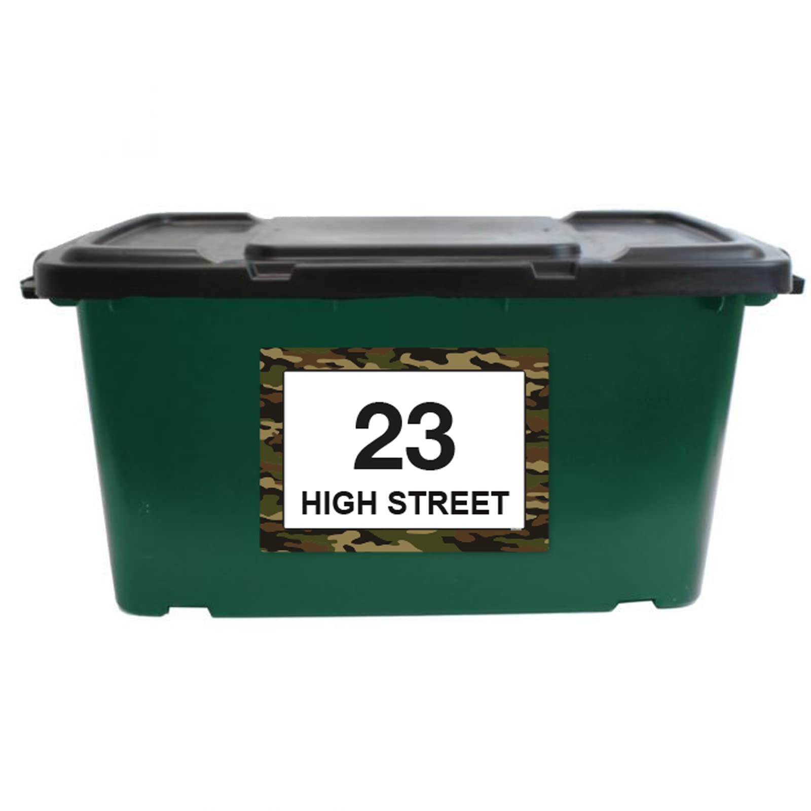 Green Camouflage wheelie bin sticker details and application example