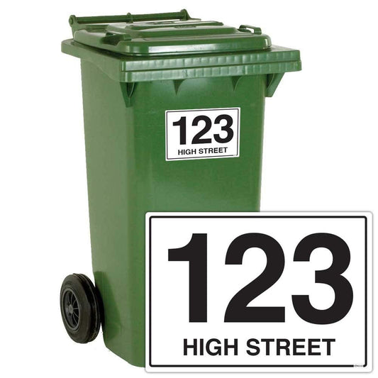 Floral personalised wheelie bin stickers with house number and street name