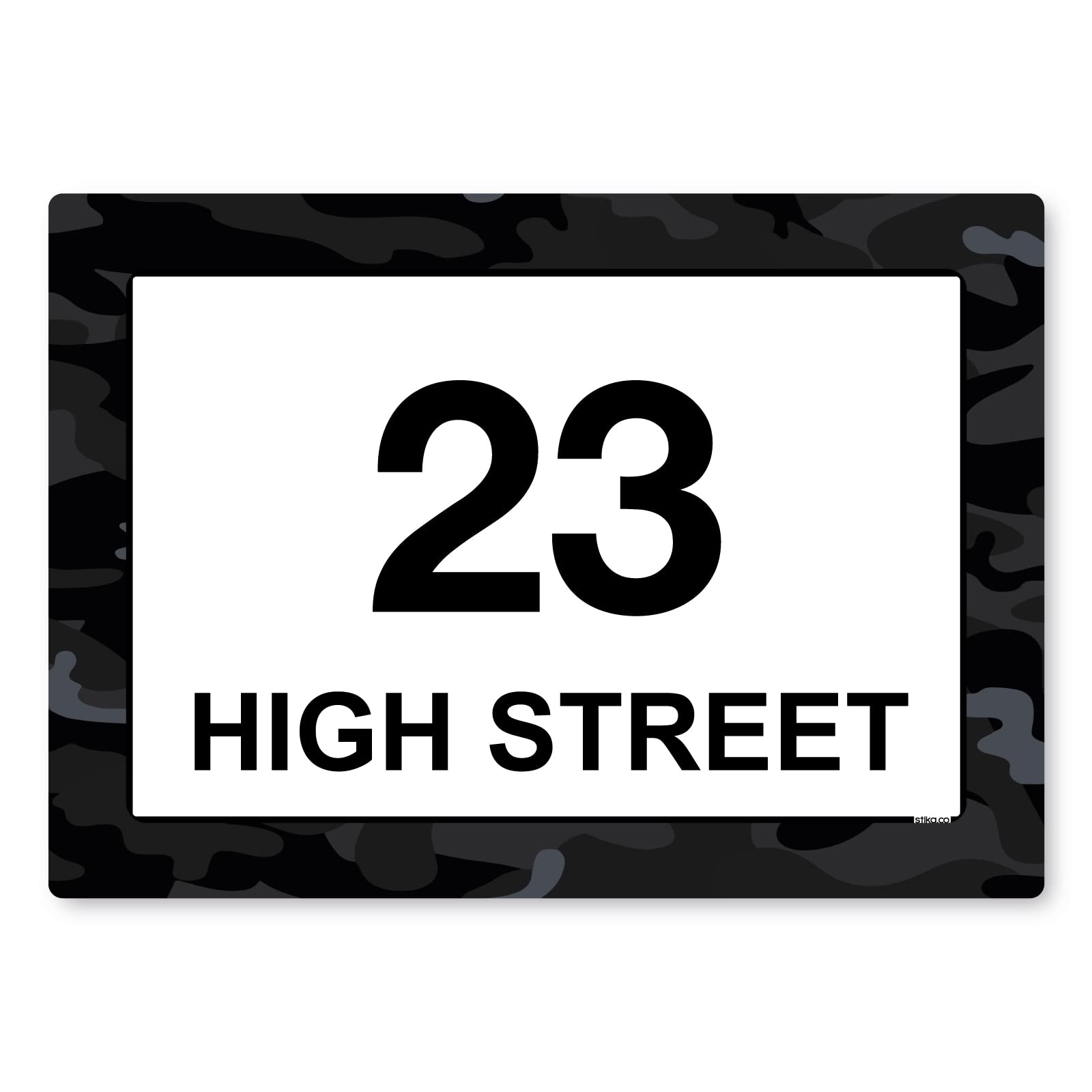 Black Camouflage personalised wheelie bin stickers with house number and street name
