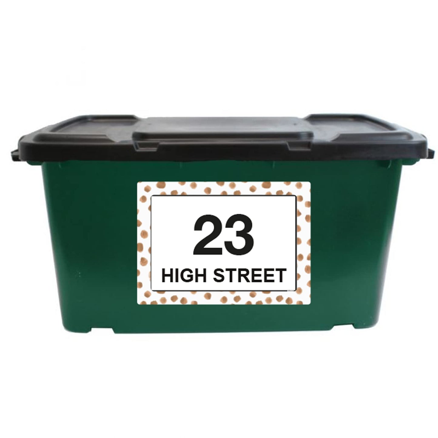 Terracotta Dots wheelie bin sticker details and application example