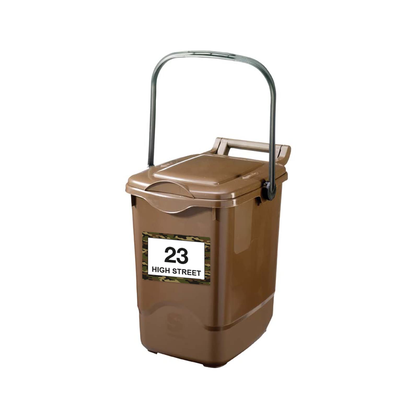 Green Camouflage wheelie bin sticker details and application example