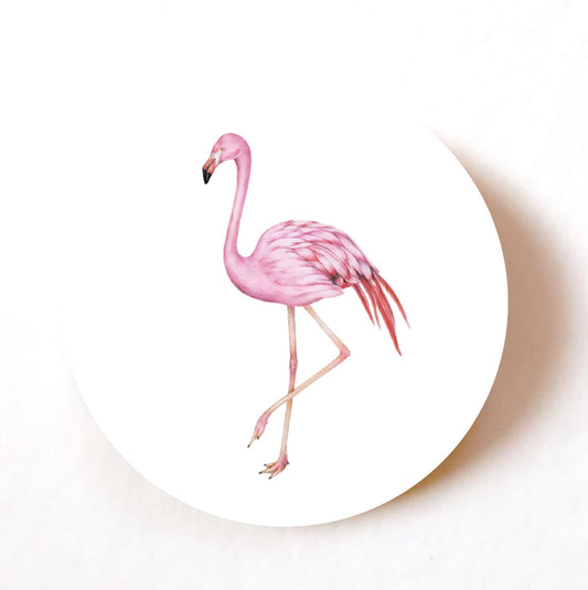Pink Flamingo 40mm round self-adhesive paper labels
