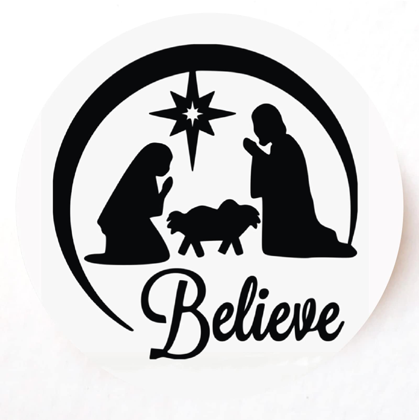 Nativity Silhouette 40mm round self-adhesive paper labels