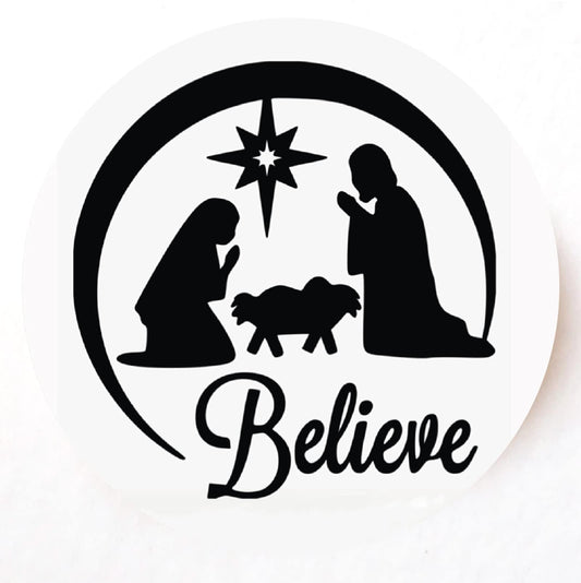 Nativity Silhouette 40mm round self-adhesive paper labels