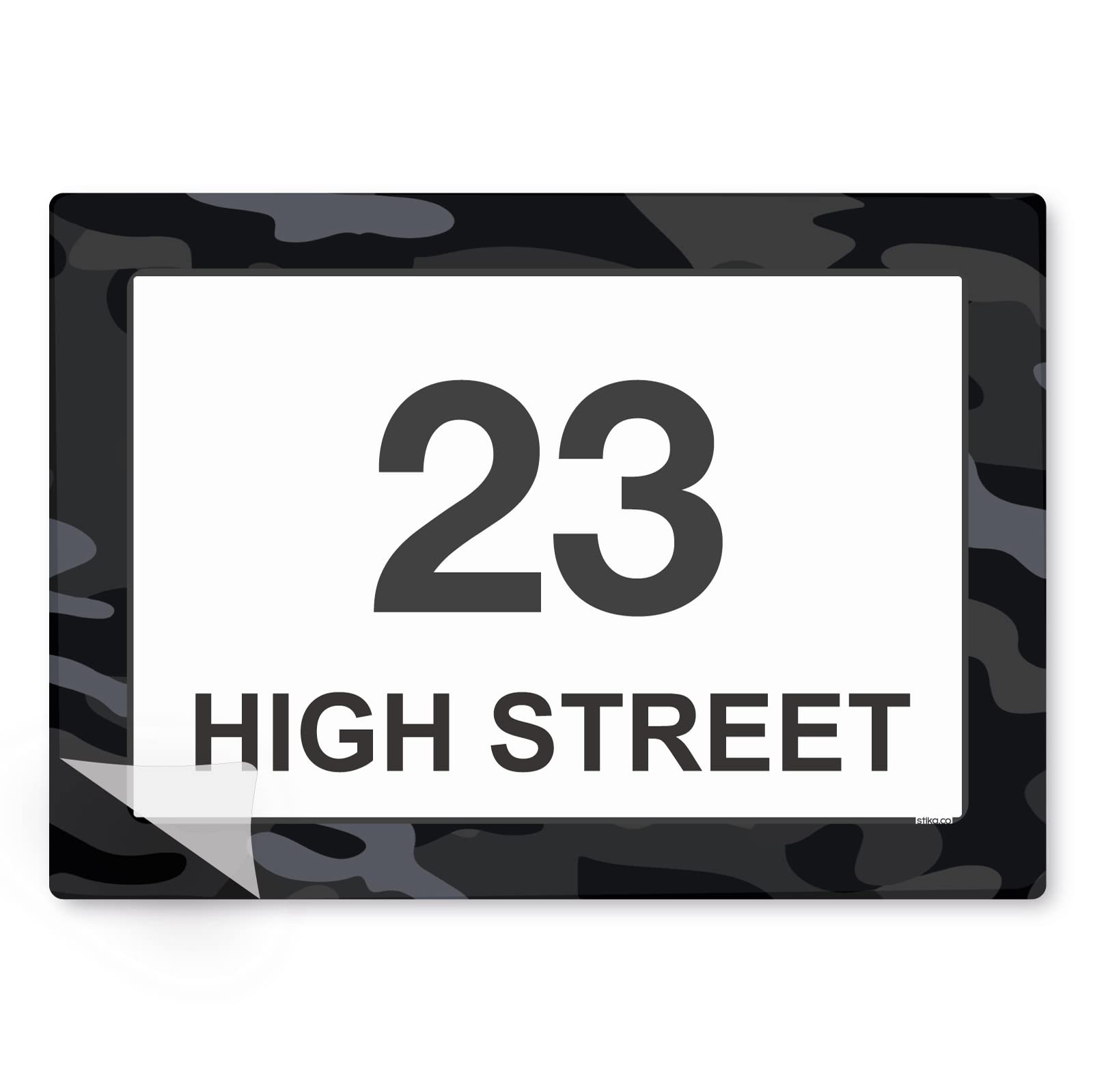 Black Camouflage wheelie bin sticker details and application example