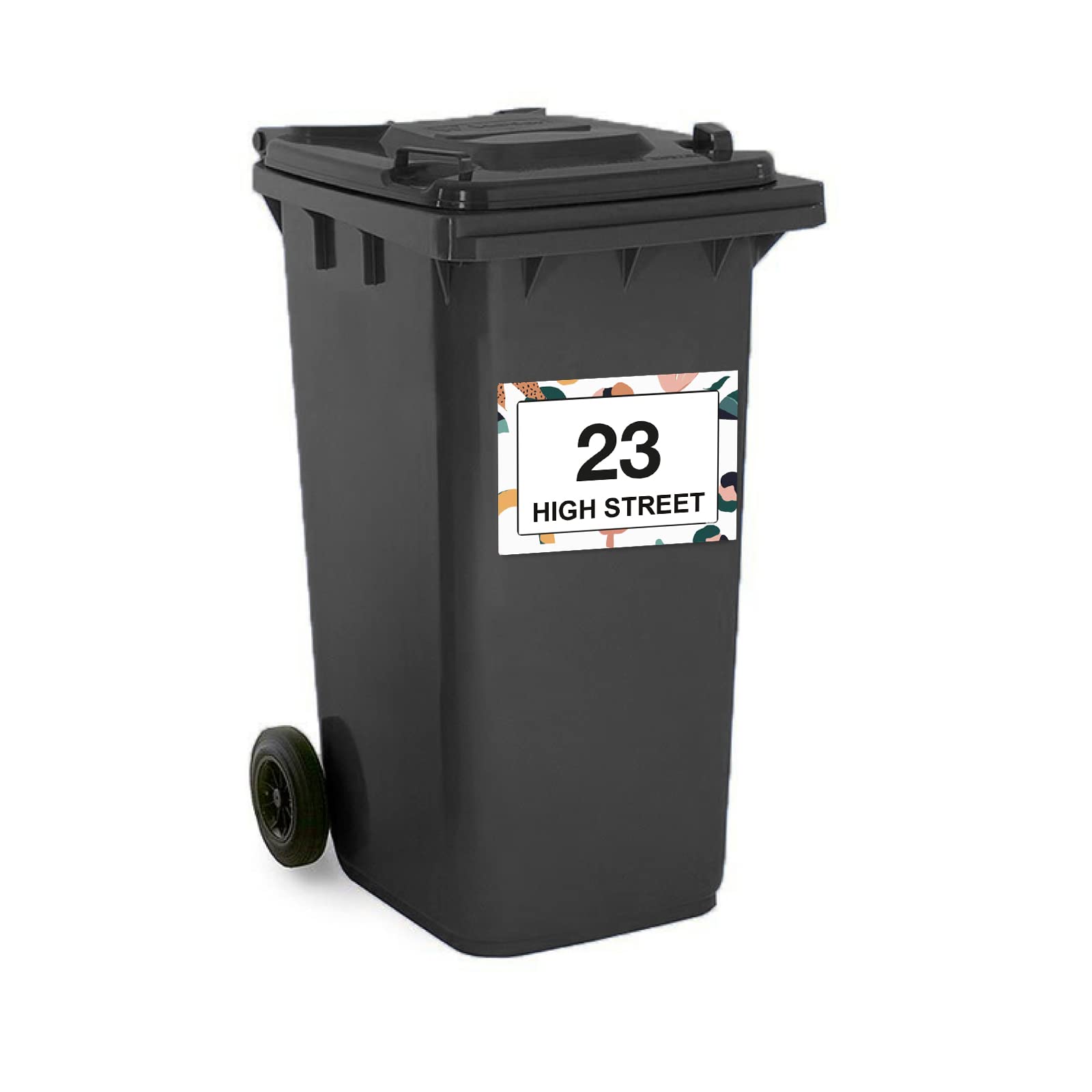 Tropical Floral wheelie bin sticker details and application example