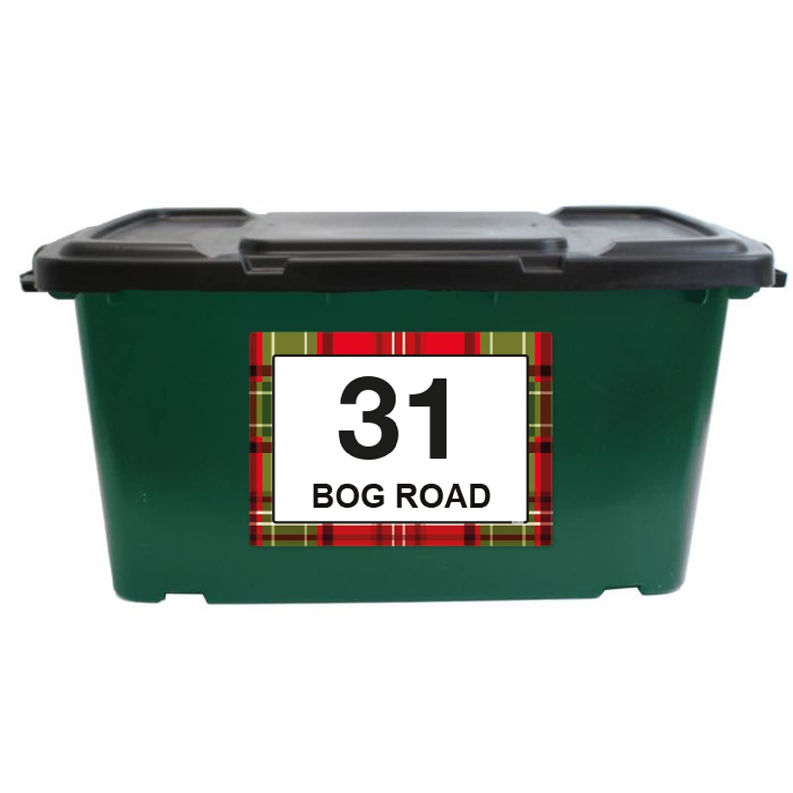 Tartan wheelie bin sticker details and application example