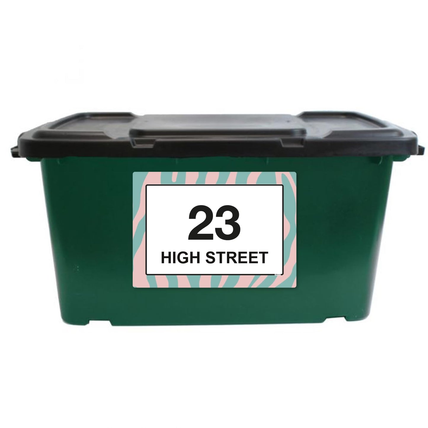 Pink & Green Zebra Print wheelie bin sticker details and application example