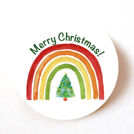 Merry Christmas Rainbow 40mm round self-adhesive paper labels
