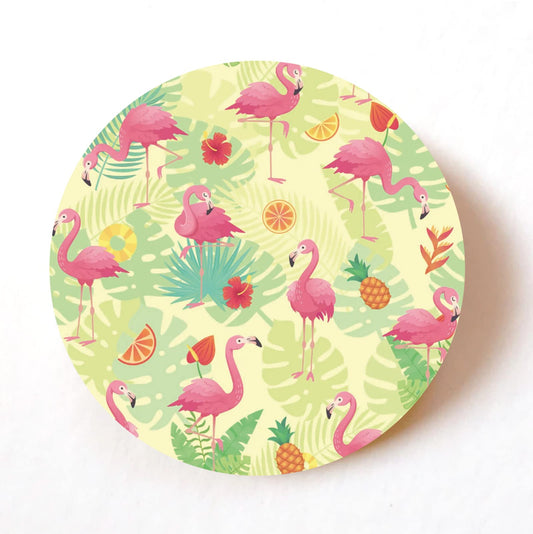 Multi Pink Flamingo 40mm round self-adhesive paper labels