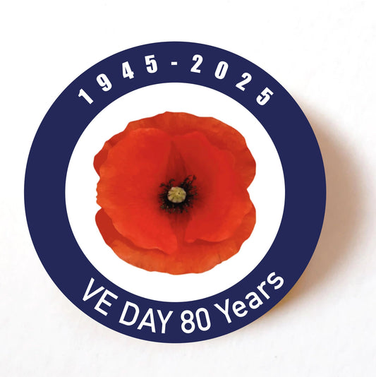 VE Day 80th Anniversary Red Poppy 40mm round self-adhesive paper labels