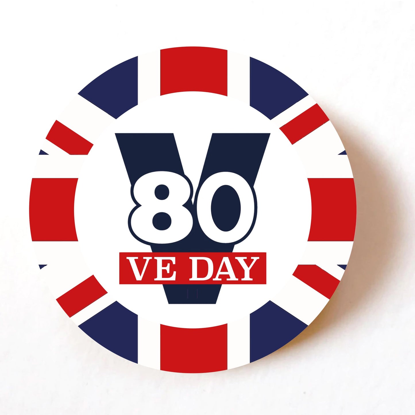 Union Jack VE Day 80th Anniversary 40mm round self-adhesive paper labels