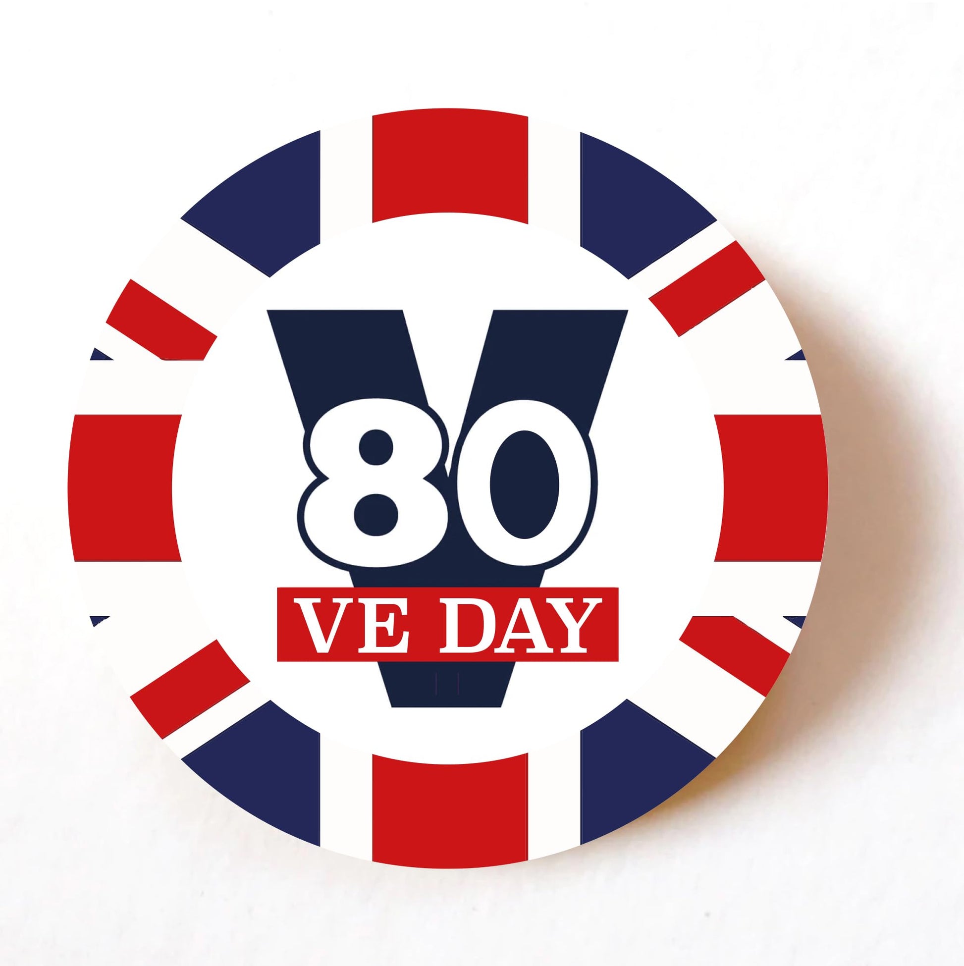 Union Jack VE Day 80th Anniversary 40mm round self-adhesive paper labels