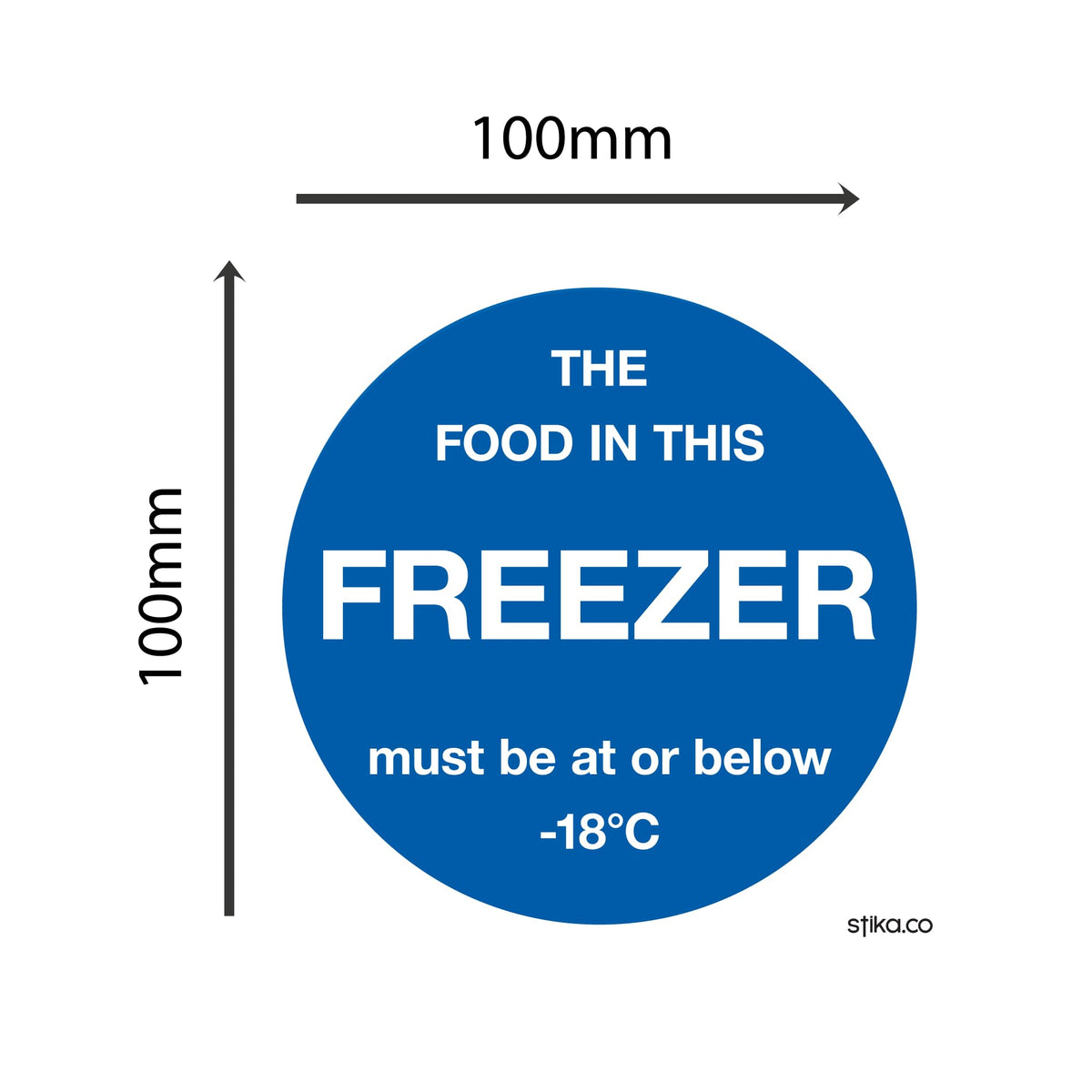 Freezer temperature safety sticker, 100 x 100mm
