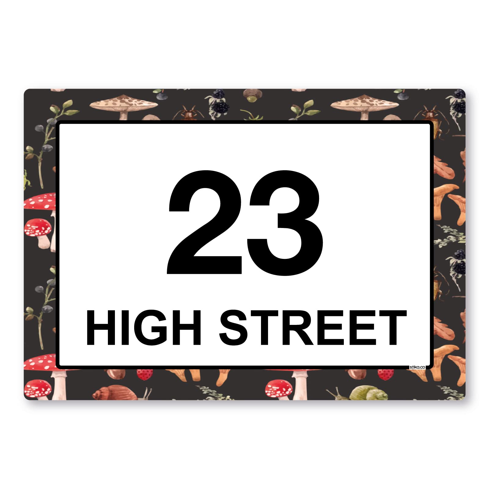 Mushroom personalised wheelie bin stickers with house number and street name