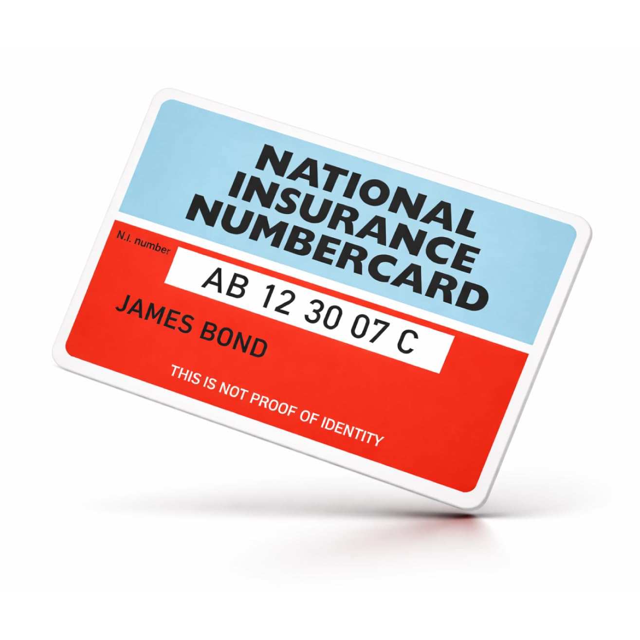 Personalised plastic National Insurance number reference card
