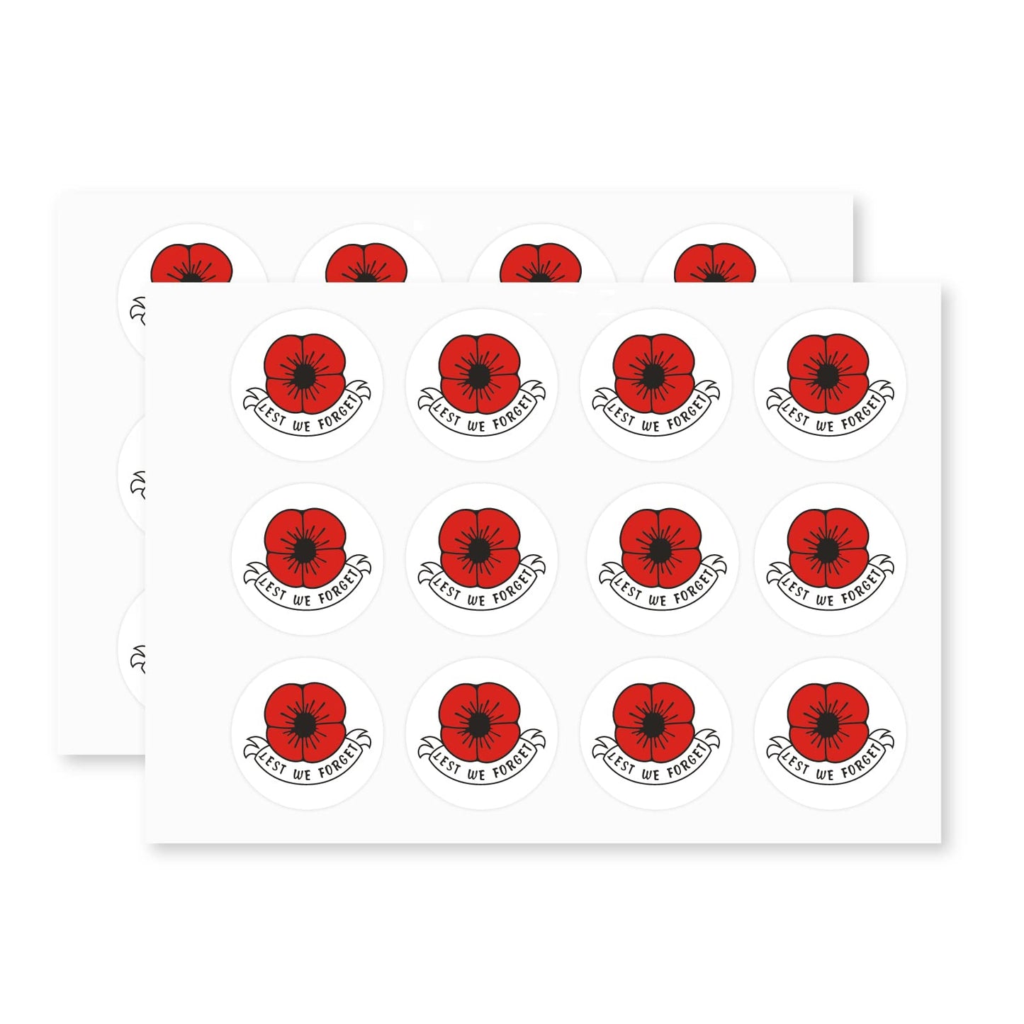Lest We Forget Red Poppy paper stickers supplied on A5 sheets of 12 - view 3
