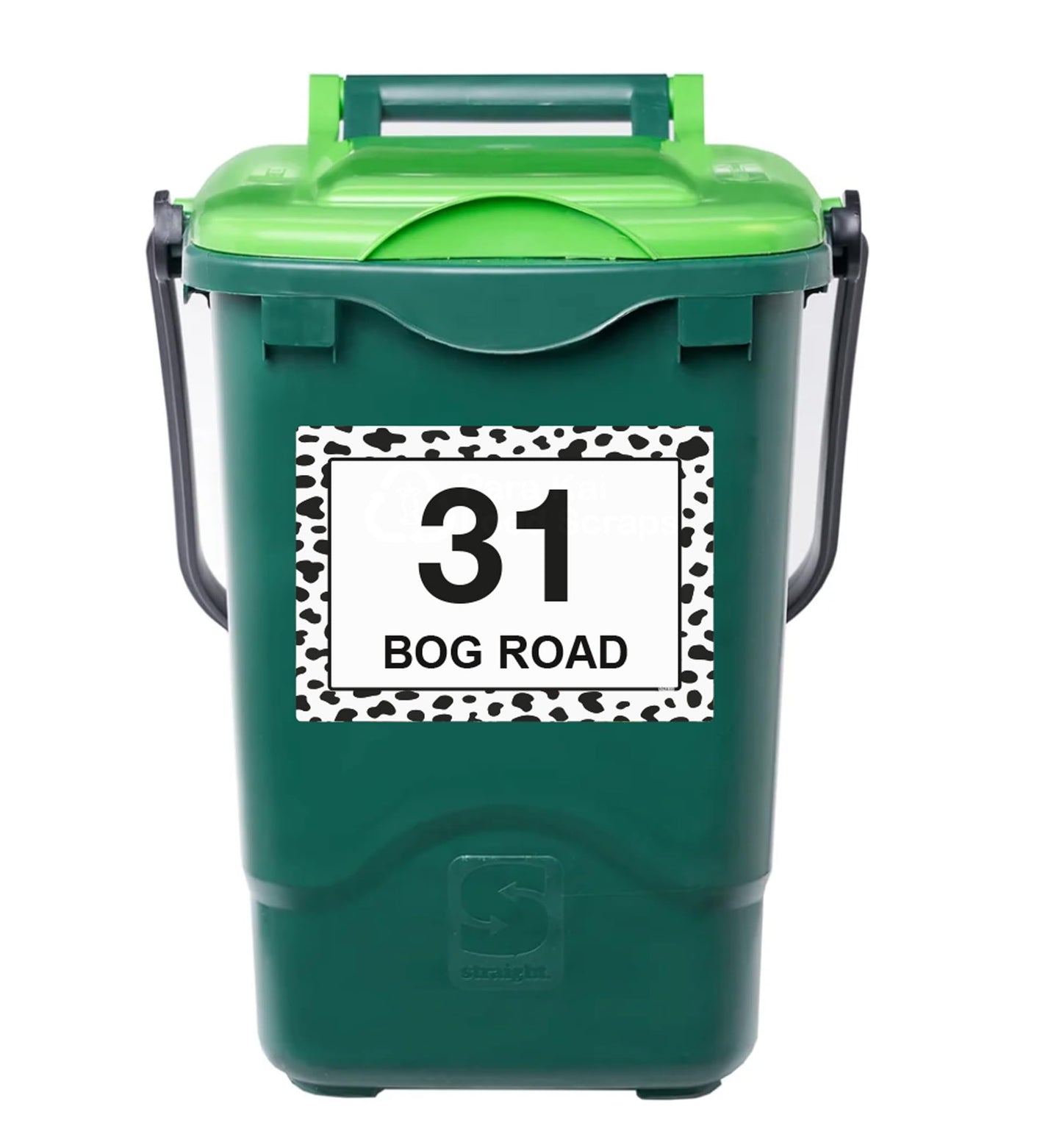 Dalmatian Print wheelie bin sticker details and application example