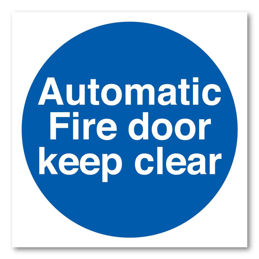 Automatic Fire Door Keep Clear safety sticker, 100 x 100mm