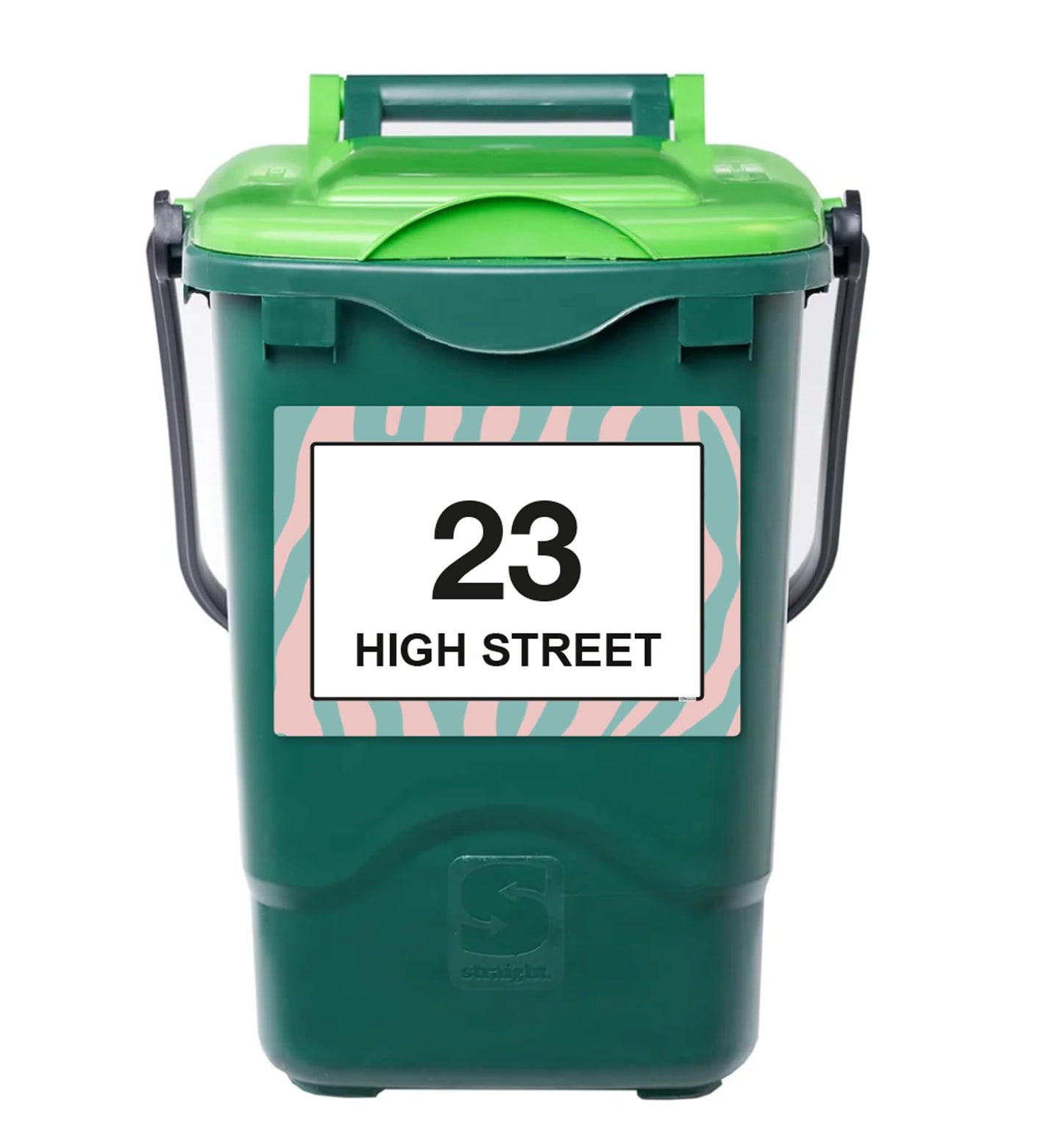 Pink & Green Zebra Print wheelie bin sticker details and application example