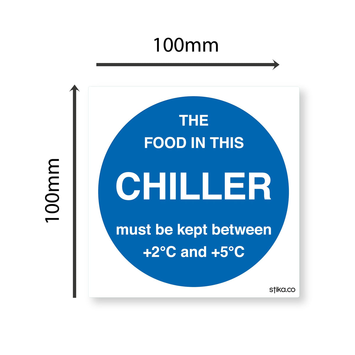 Chiller temperature safety sticker, 100 x 100mm