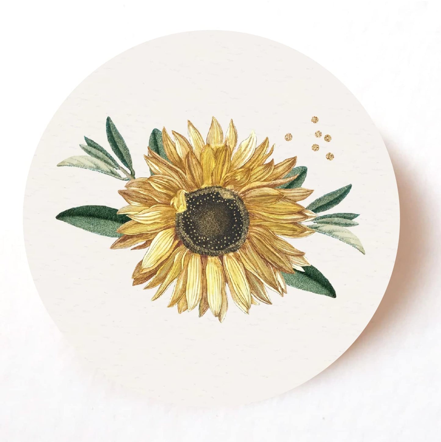 Sunflower Green Leaf 40mm round self-adhesive paper labels