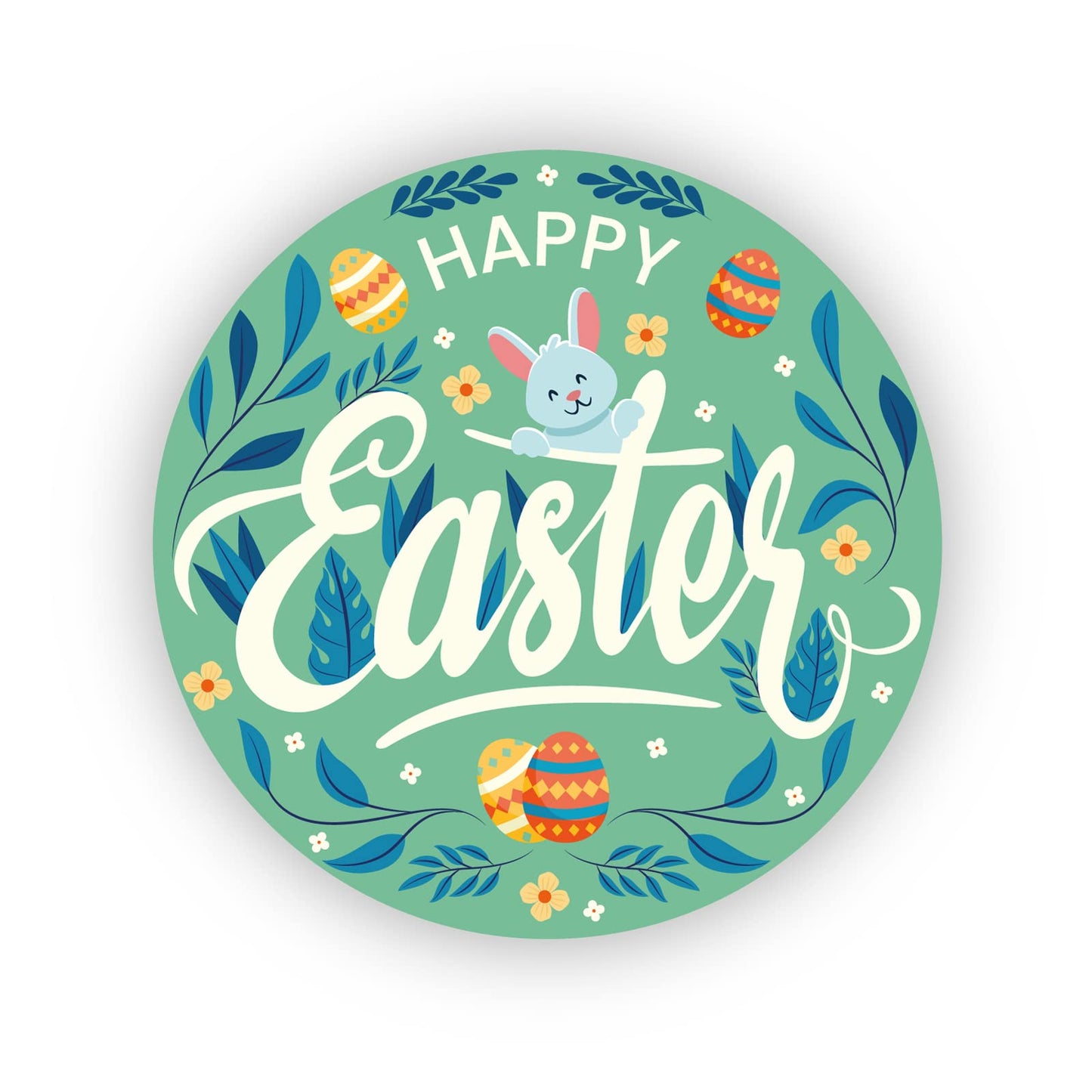 Happy Easter Green 40mm round self-adhesive paper labels