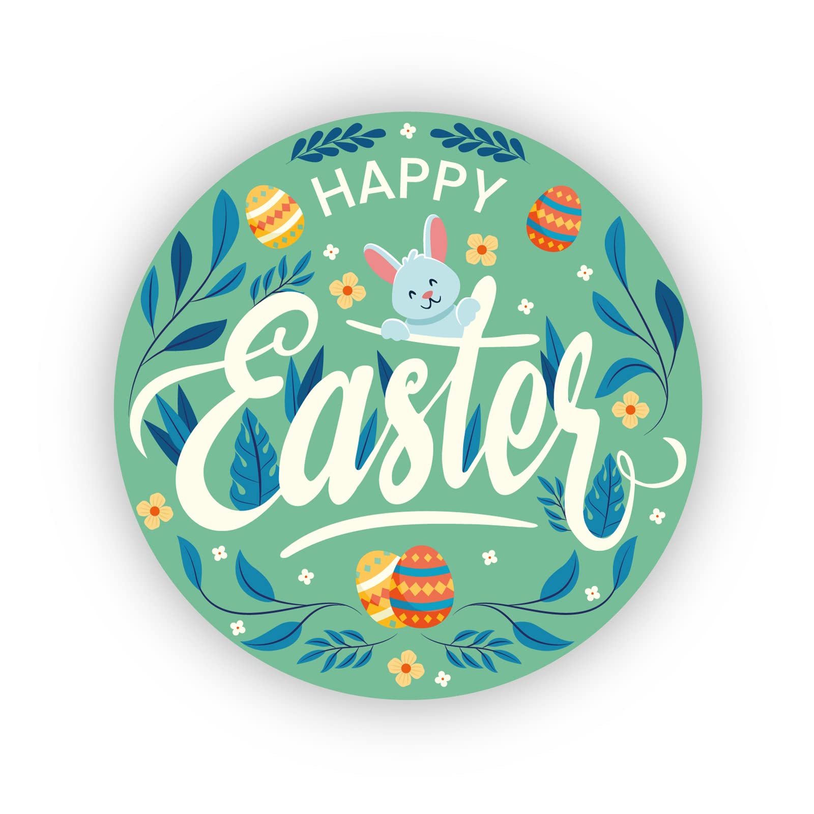 Happy Easter Green 40mm round self-adhesive paper labels