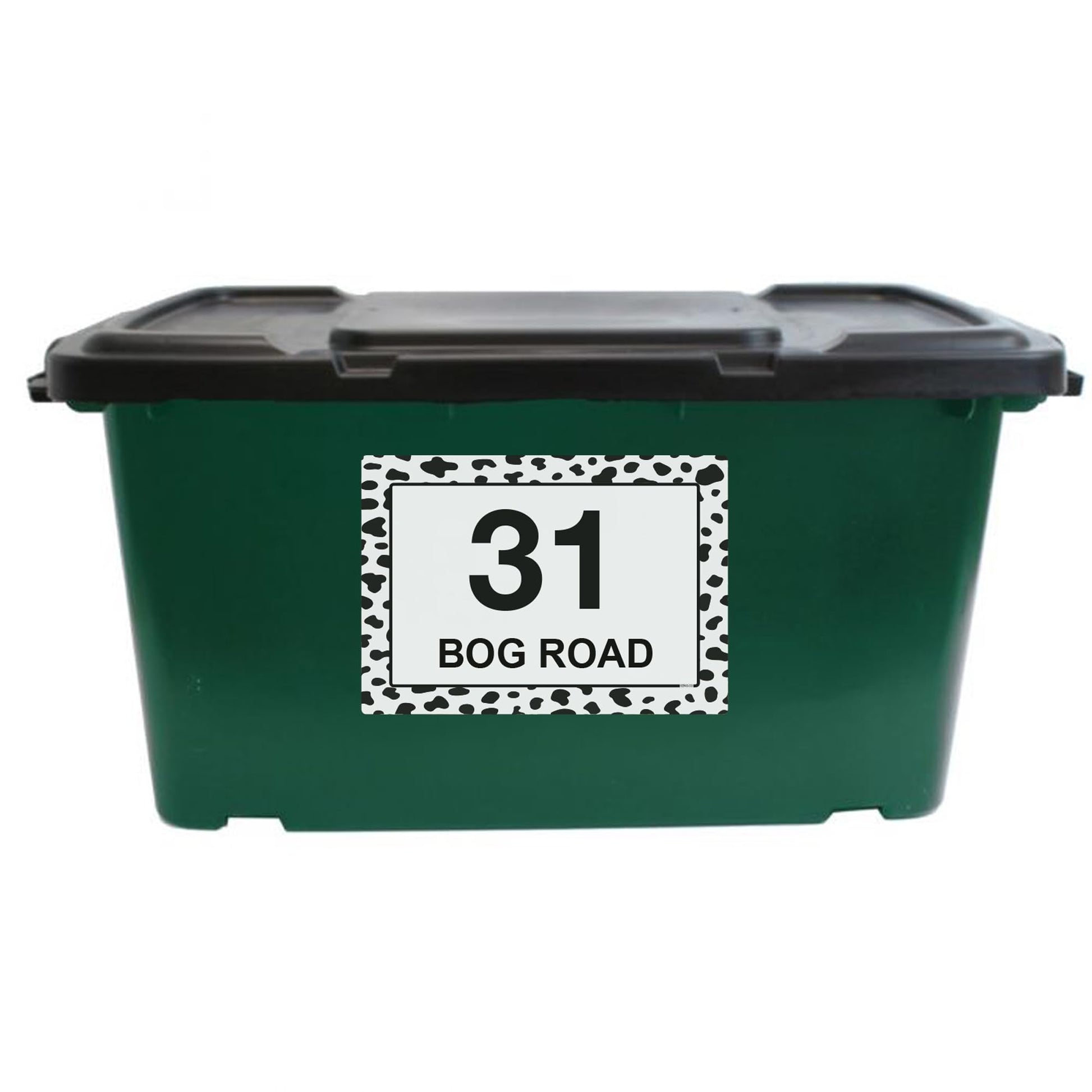 Dalmatian Print wheelie bin sticker details and application example