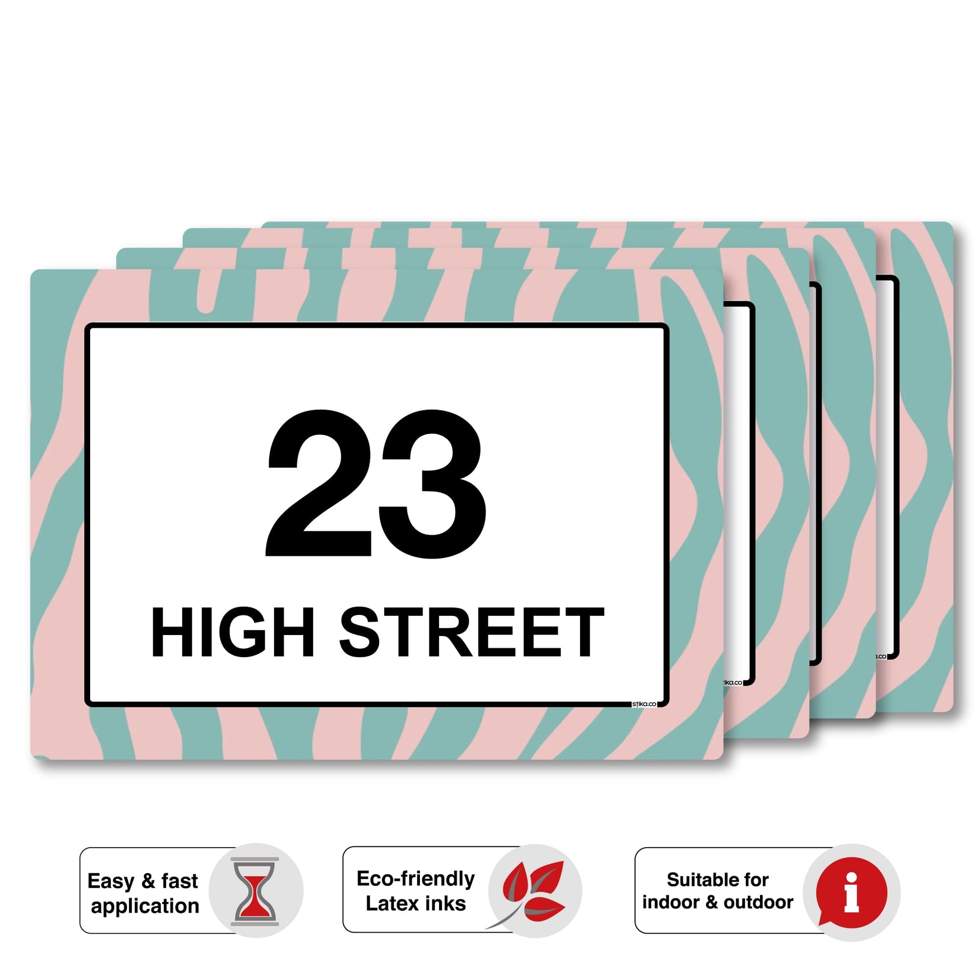 Pink & Green Zebra Print wheelie bin sticker details and application example