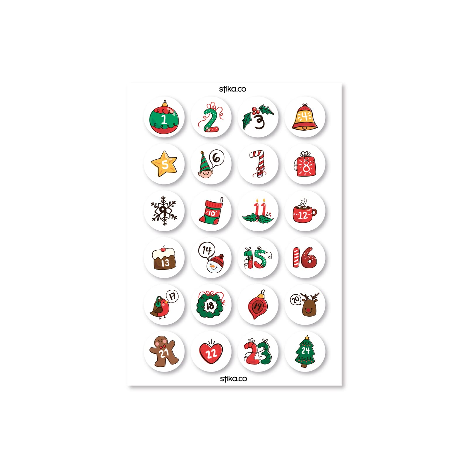 Christmas Holly Advent Calendar 40mm round self-adhesive paper labels