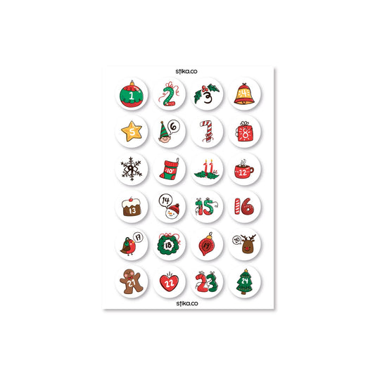 Christmas Holly Advent Calendar 40mm round self-adhesive paper labels