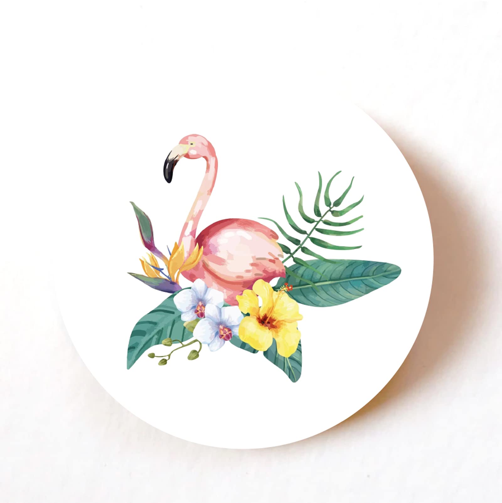 Floral Flamingo 40mm round self-adhesive paper labels