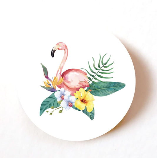 Floral Flamingo 40mm round self-adhesive paper labels