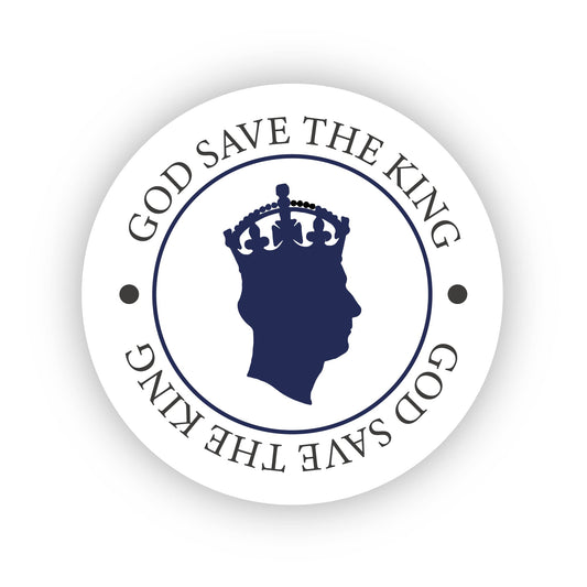God Save the King 40mm round self-adhesive paper labels