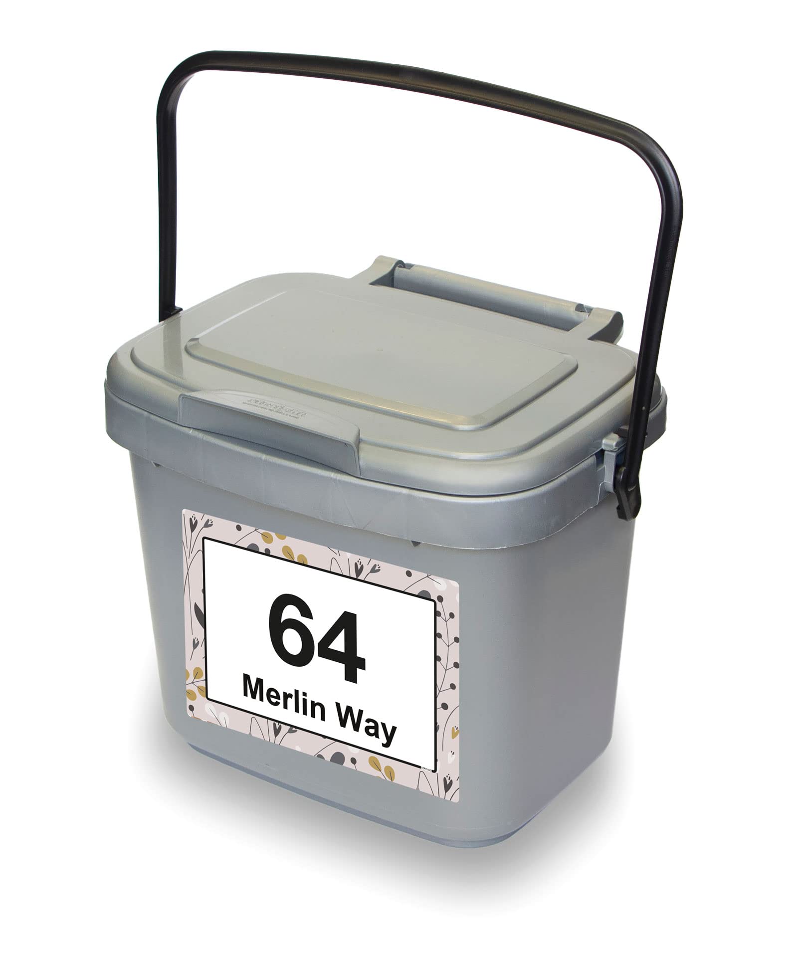 Pink Floral wheelie bin sticker details and application example