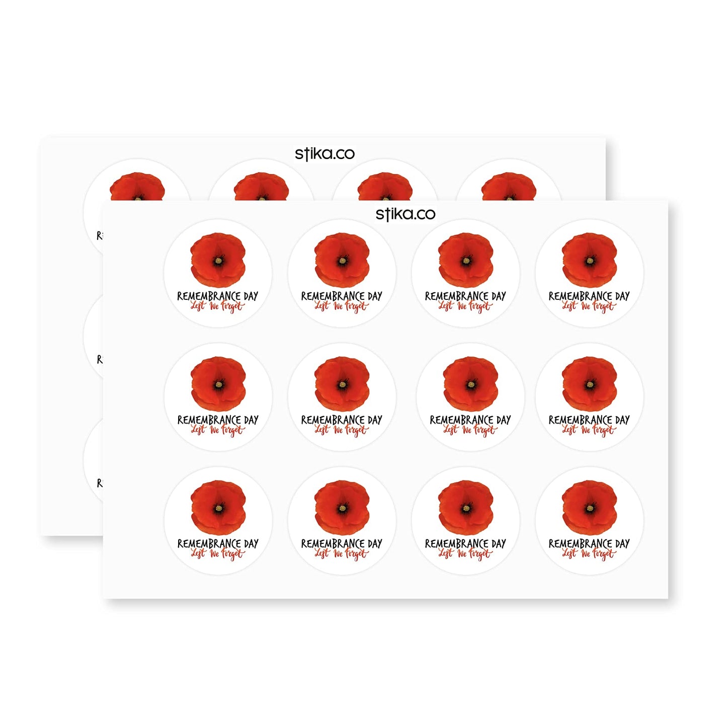 Red Poppy Lest We Forget Remembrance Day paper stickers supplied on A5 sheets of 12 - view 3