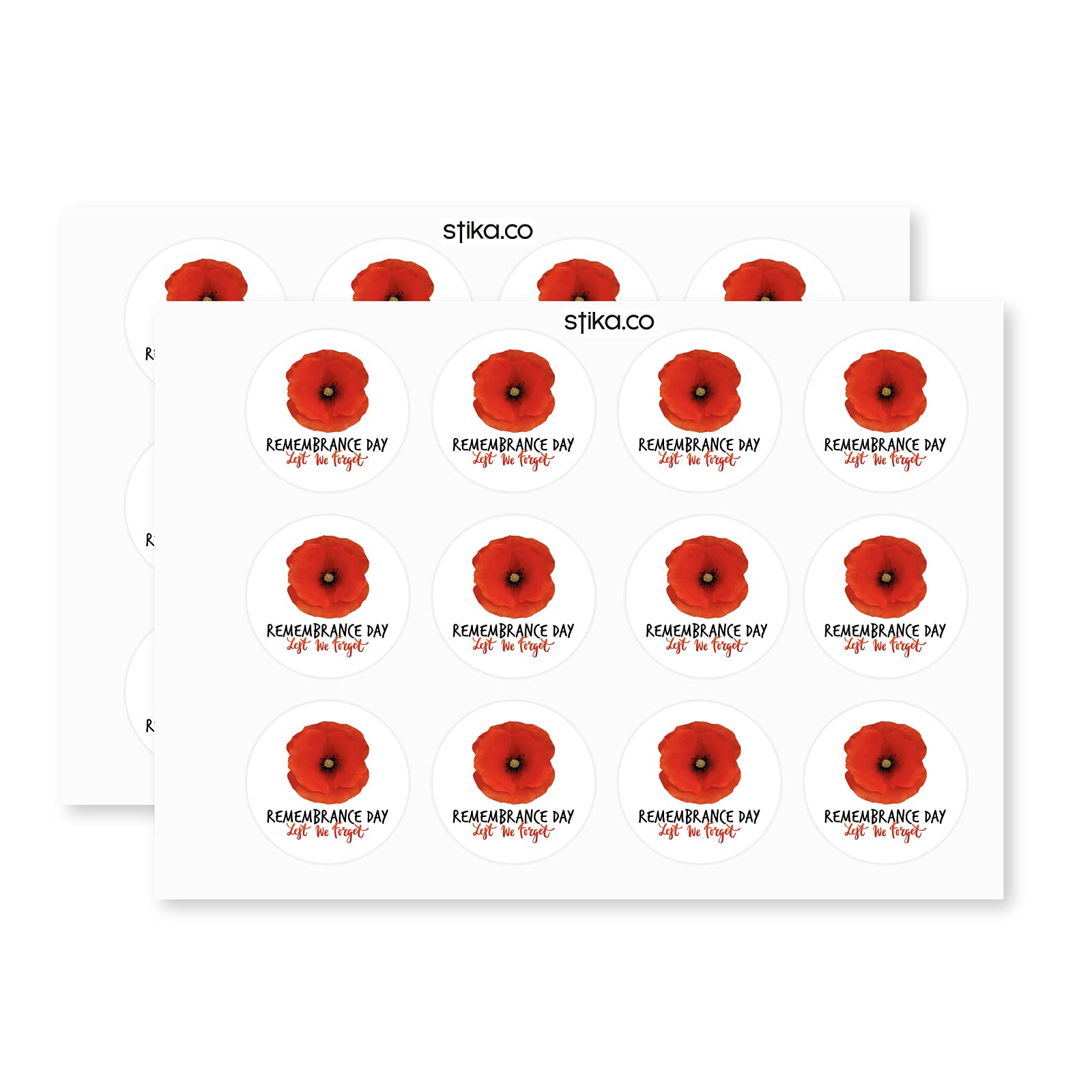 Red Poppy Lest We Forget Remembrance Day paper stickers supplied on A5 sheets of 12 - view 3