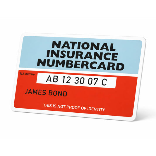 Personalised single-sided National Insurance number reminder card